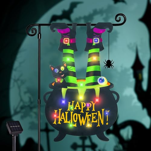 Halloween Lighted Garden Flag, Witch Feet Yard Decor, 12x18 In