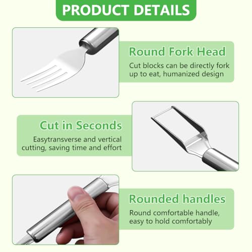 2-in-1 Stainless Steel Fruit Cutter, Watermelon Slicer with Fork, Dual Head Watermelon Fork Slicer Tool for Cubes, Fruit Knife with Round Handle for Home Kitchen, Picnic & Party (1Pack)