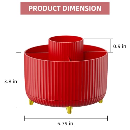 Marbrasse Desk Organizer, 360-Degree Rotating Pen Holder for Desk, Desk Organizers and Accessories with 5 Compartments Pencil Organizer, Art Supply Storage Box Caddy for Office, Home (Red)