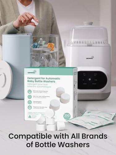 GROWNSY Bottle Washer Tablets 200 Count, Detergent Tablets Compatible with All Brands of Baby Bottle Washers, Cleans Milk Residue on Bottles, Pump Parts, and Baby Feeding Essentials