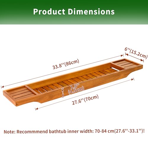 VaeFae Teak Bathtub Tray, Wooden Bath Caddy for Bathtub, Bath Tub Wood Table for Tub