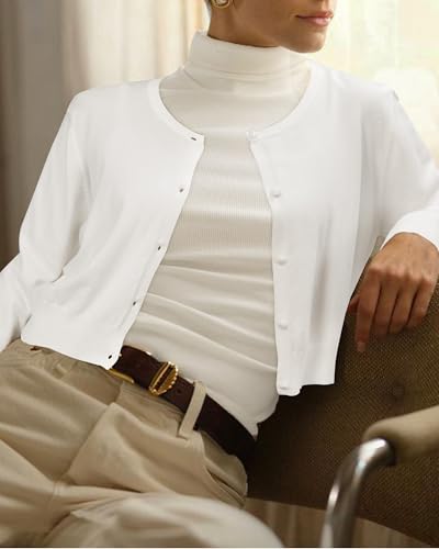 Newshows Cropped Cardigan Sweaters For Women 2026 Crew Neck Button Down Open Front Knit Bolero Shrugs