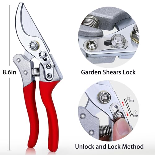 Kynup 8.6" Pruning Shears for Gardening, Garden Shears, Clippers, Garden Scissors, Pruners for Gardening, Heavy Duty Gardening Tools, Stainless Steel Pruners