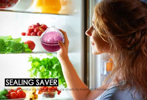 Onion Keeper for Refrigerator, Reusable Food Storage Container with Lid, Onion Tomato Vegetable Saver Organizer, Clear Lid, Tight Seal
