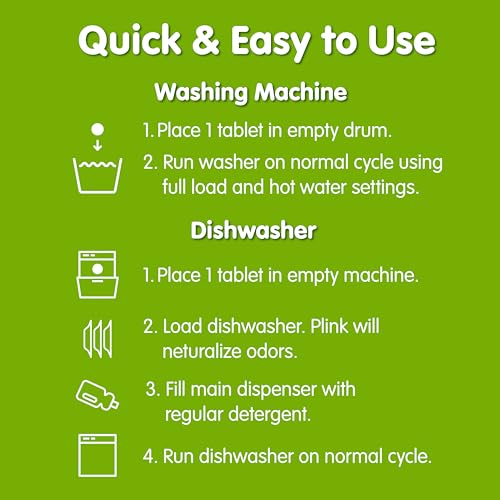 Plink Washing Machine and Dishwasher Cleaner and Freshener, Prevents Residue and Removes Odors in Kitchen and Laundry Room Appliances, Septic-Friendly, Made in the USA, Lemon Scent, 12 Tablets