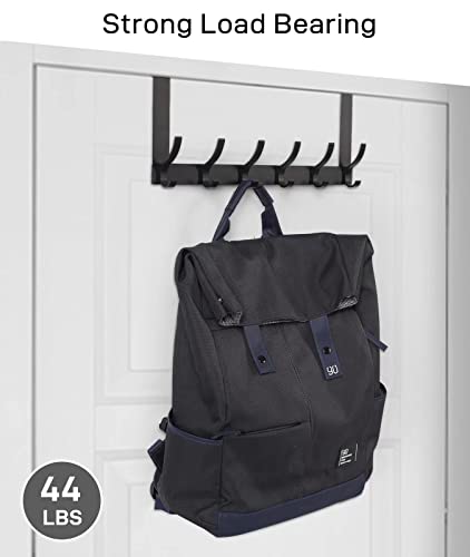 Over The Door Hooks, Door Hanger Hooks for Hanging, Over The Doors Towel Racks for Bathroom with 12 Coat Hook, Coat Rack Dorm Essentials Bathroom Accessories（1 Pack, Black）