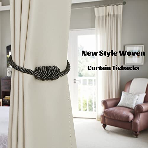 BEL AVENIR Magnetic Curtain Tiebacks, Decorative Drapery Holdbacks Modern Woven Tie-Backs with Exquisite Knot (Charcoal, 6 Pack)