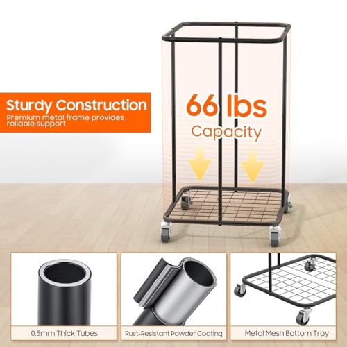 150L Laundry Hamper with Wheels, Rolling Laundry Basket with Metal Frame and Removable Bag, Large & Tall Dirty Clothes Hampers for Bedroom Aesthetic, Laundry Room, Bathroom, Dorm-Black