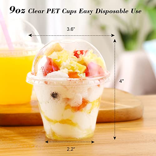 TashiBox 9 Ounce -100 Pack plastic cups with dome lids | Plastic Cocktail Glasses with lids | Plastic Drinking Cups with Lids | Bulk Party Cups | Wedding Tumblers