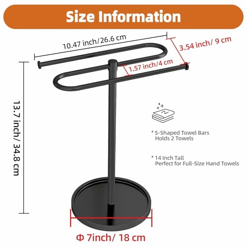 Towel Holder Stand, Stainless Steel Hand Towel Holder Rack for Bathroom Countertop, S-Shape Free Standing Towel Bar Holds 2 Towels for Kitchen Countertop, Black