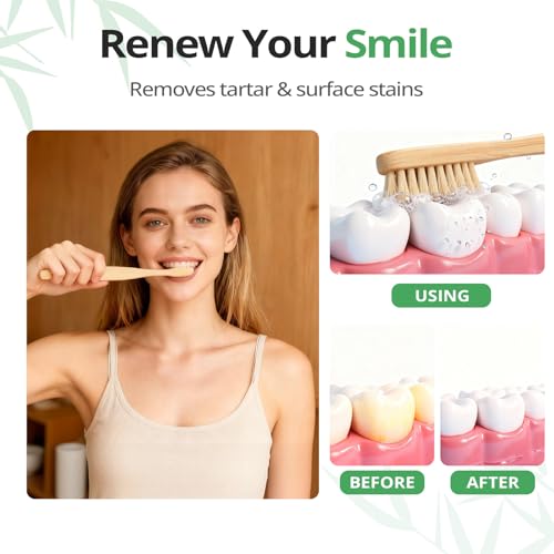GENKENT Bamboo Toothbrushes 12 Pack Natural Toothbrushes BPA Free Soft Bristles Toothbrush Eco Friendly Charcoal Toothbrush for Travel