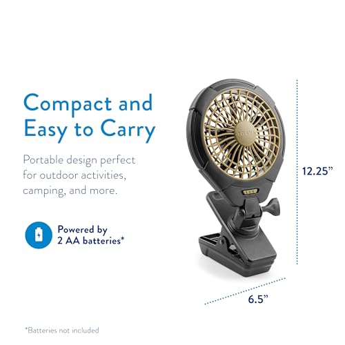Treva 5 Inch Battery Powered Clip Slim and Portable Cooling Fan with Clamp for Travel, Outdoor,Camping, Car, Office Desk, Baby Stroller - Multi-Directional Rotating and Adjustable Head, Khaki (FC05005)