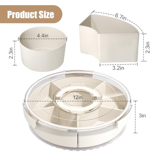 Divided Serving Tray with Lid and Handle,Large Snack Spinner,Snackle Box Container, Multi-Purpose Food Platter for Charcuterie Veggie Fruit, Taco Tuesday Movie Night Travel Beach Picnic Essentials