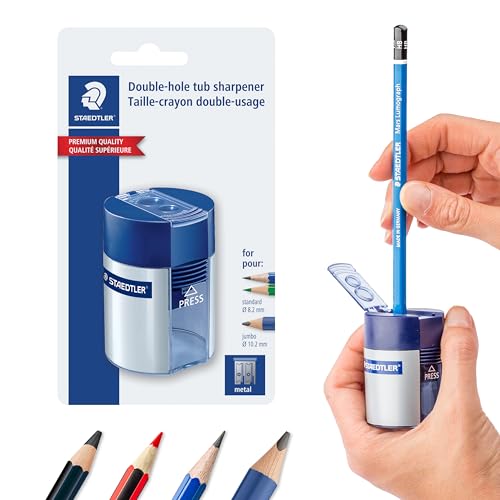 STAEDTLER Double-Hole Tub Pencil Sharpener: Dual Size Manual Sharpener for Standard Graphite & Colored Pencils - Compact Design - Ideal for Classroom, Home, Office, & Art Studio