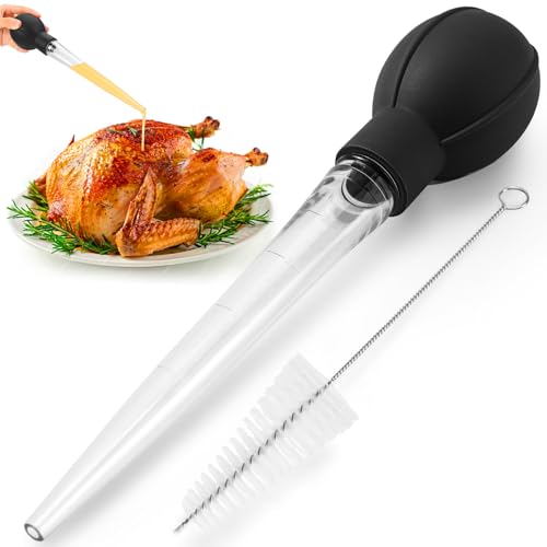 Premium Turkey Basters for Cooking – Baster Syringe for Hot Liquids – Meat and Food Injector – Essential Thanksgiving Cooking Tool – Turkey Baster Large with Cleaning Brush(Black)
