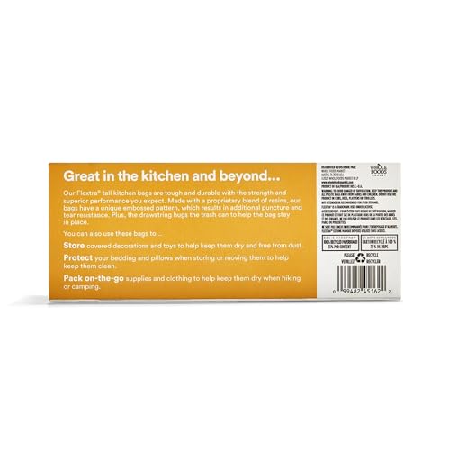 365 by Whole Foods Market, Flextra Strength Drawstring Tall Kitchen Trash Bags, 13 Gallon, 20 Count
