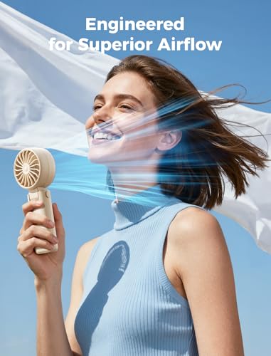 Aecooly Mighty Portable Handheld Fan | 20H Max Cooling Time | 3 Flexible Modes | 5 Speeds Wind | Battery Level Display | USB Rechargeable Mini Personal Battery Powered, Gifts for Women, Travel -Beige