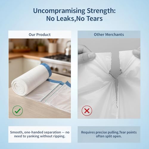 13 Gallon Trash Bags Drawstring 120 Count, 1.7 Mil Thick White Garbage Bags, Easy-Dispense Roll for Kitchen & Household Use, Resists Tears, Leaks and Punctures
