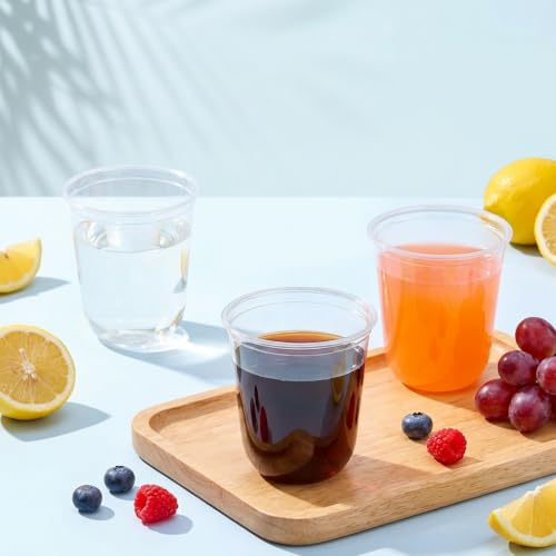 WELLIFE 12 oz Clear Plastic Cups, 100 Pcs Disposable Wine Glasses Stemless Cocktail Punch Cups for Cold Drinking Wedding Party Supplies Valentine's Day