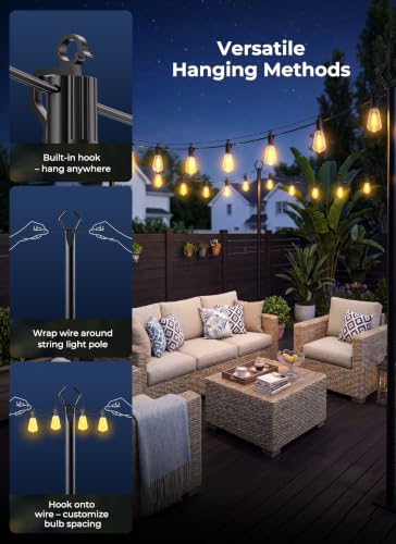 Brightown 52FT Solar String Lights Outdoor Waterproof, Last 30+ Hrs Runtime