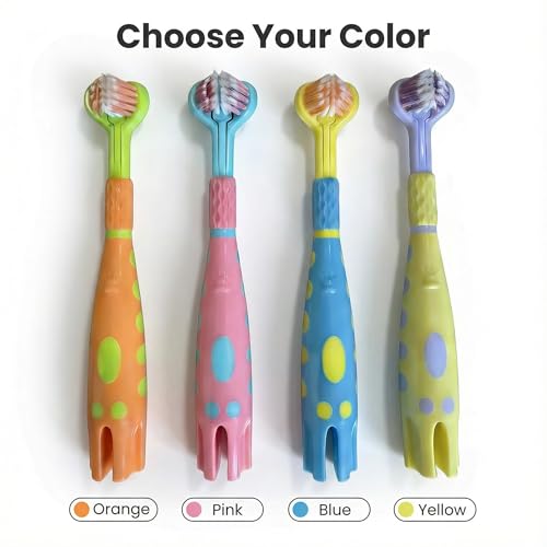 Toddler Toothbrush 4 Pack, Ultra Soft Bristles Kids Toothbrush for Ages 3-12 Years, 3-Sided Design with Tongue Scraper, Non-Slip Handle,Colorful Oral Care Set for Boys & Girls. (4)