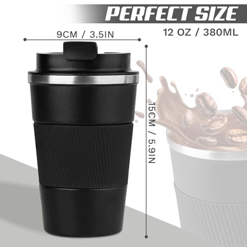 Vacuum-Insulated Stainless Steel Travel Coffee Mug, Leak-Proof Reusable Coffee Cup with Lid - Keep Hot & Cold Drinks for Hours, Durable Insulated Tumbler for Men & Women(3rd-Black, 12OZ)