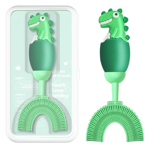 U-Shaped Toothbrush for Kids Ages 2-7, Soft Food-Grade Silicone for Sensitive Gums, 360° Teeth Cleaning Design, Training & Travel-Friendly Toddlers' Toothbrush (Green)