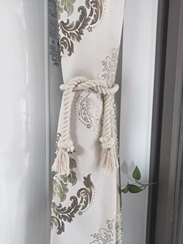 4 Pack Rope Curtain Tiebacks, Natural Cotton Curtain Holdbacks, Outdoor Curtain Tiebacks for Patio Gazebo Pergola Cabana, Decorative Curtain Tie for Rustic Farmhouse Village Theme, Beige