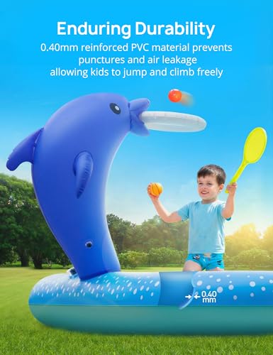 Kiddie Pool with Slide Inflatable Play Center Wading Lounge Kids Pool, Coconut Palm Sprinkler, Water Game Play Center 95''x75''x40'', Blue