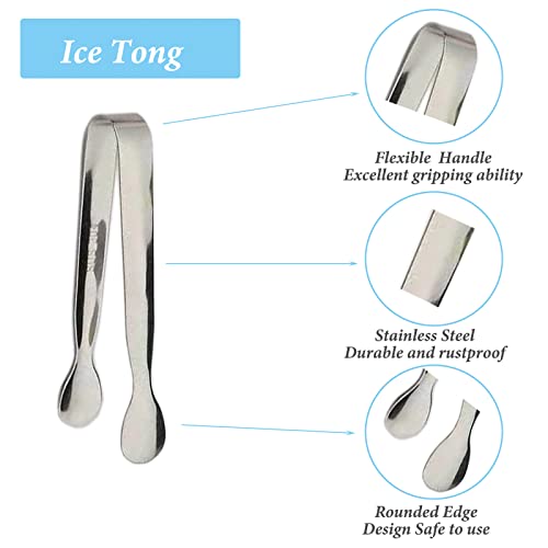 6PCS Ice Tongs Mini Sugar Tongs 4.25Inch Stainless Steel Kitchen Utensils Set,Small Serving Tong and Tiny Kitchen Tong for Appetizers,Tea Party, Coffee Bar, Desserts by Sunenlyst (Silver)