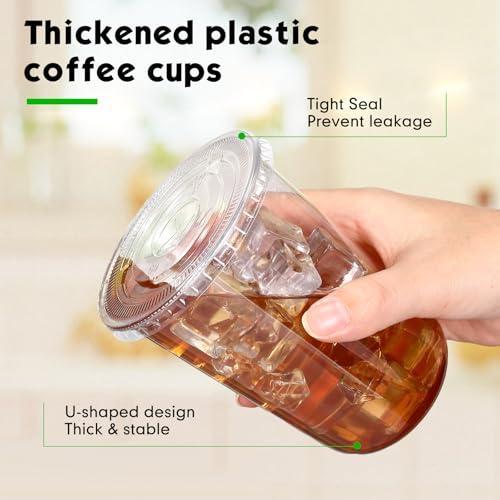 Ziliny 50 Sets Clear Plastic Cups with Lids and Straws, Disposable Iced Coffee Cups Drinking PET for Cold Drinks, Juice, Smoothie, Coffee Shops, Party, Christmas (16 oz,Clear)