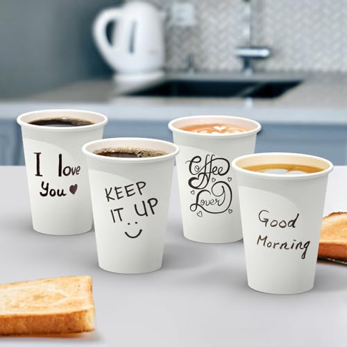 Dealusy 100 Count 12 oz Coffee Cups, Leak-Free Food Safe Paper Cups 12 oz, Disposable 12oz White Paper Cups for Cold and Hot Drinks