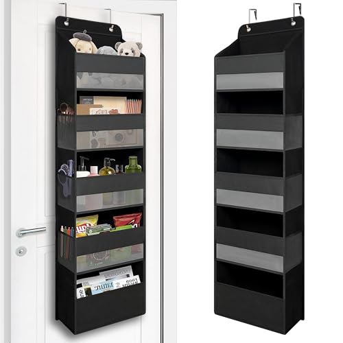 TYMENSH Over the Door Organizer for Bedroom Bathroom Pantry, 5 Shelf Black