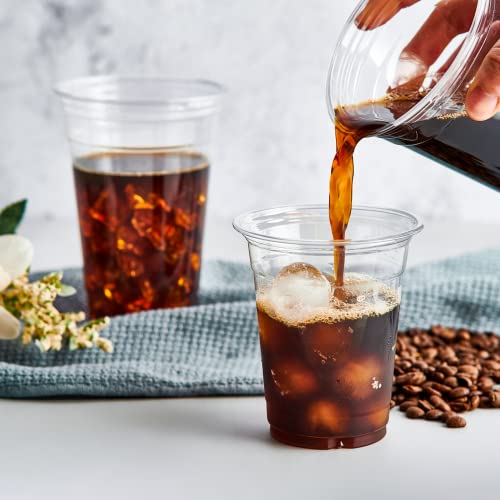 Lilymicky 100 Sets 12 oz Clear Plastic Cups with Flat Lids, 12 oz Disposable Drinking Cups With Lids for Ice Coffee, Smoothie, Slurpee, or Any Cold Drinks