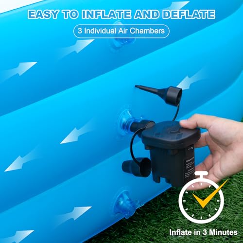 Extra Large Inflatable Pool 165'' x 76'' x 22'' for Adults ＆ Kids | Family blow up pool with electric pump, thickened PVC for backyard swimming, outdoor play and summer fun