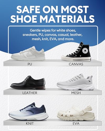 Jevvu Shoe Wipes, 35 Individually Wrapped Sneaker Cleaning Wipes for White Shoes, Dual-Textured, Waterless