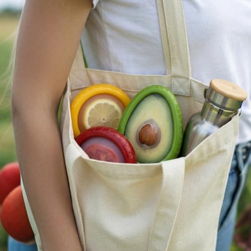 5PCS Avocado Saver & Produce Saver Set – 4 Reusable Silicone Fruit Storage Pods + Fruit Peeler, Tomato Holder, Onion Keeper, Lemon Saver for Fridge, Office Snacks & Camping