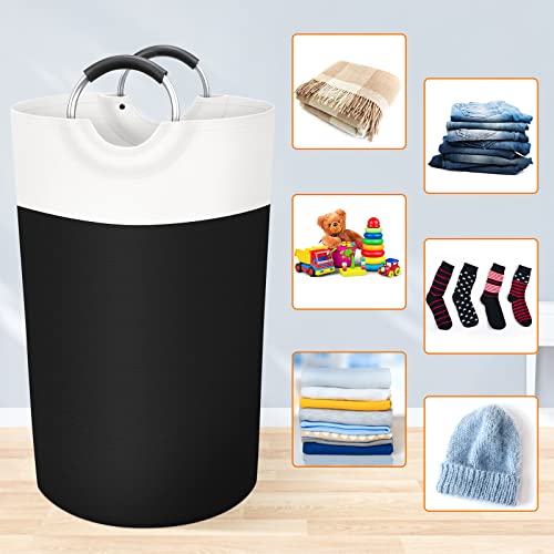 BlissTotes 90L Laundry Basket, Freestanding Laundry Hamper, Collapsible Dirty Clothes Hamper, Waterproof Fabric with Foam Protected Aluminum Handles for College, Dorm, Family (Black)