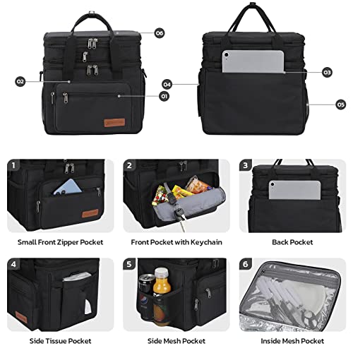 Maelstrom Lunch Box, 23L Insulated Lunch Bag, Expandable Double Deck Cooler Bag, Lightweight Leakproof Tote Bag With Side Tissue Pocket, Suit For Men and Women (A. Black)