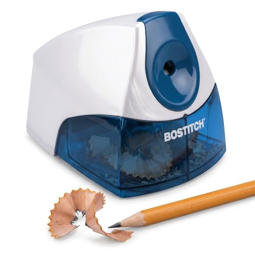Bostitch Office Electric Pencil Sharpener for Classroom & Desk Use, Heavy-Duty Stall-Free Motor, High-Capacity Shavings Tray, Blue