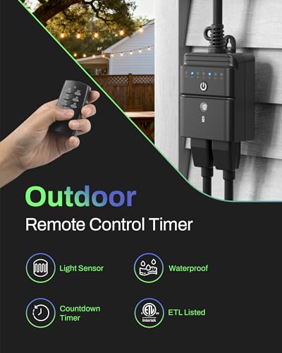 BN-LINK Outdoor Timer for Lights, 100FT Remote Control