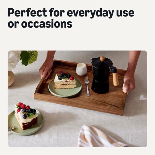 Basics Wooden Serving Tray with Built-in Handles, Acacia Wood, 17 x 12 in.