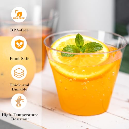 N9R 100PCS 9 oz Clear Plastic Cups for Cold Beverages, Disposable Plastic Cups Tumblers, Heavy Duty Cocktail Cups for Parties, Weedings, Events and Gatherings