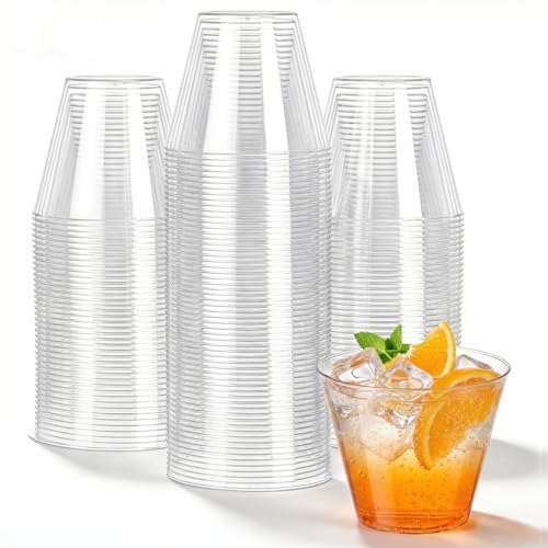 N9R 100PCS 9 oz Clear Plastic Cups for Cold Beverages, Disposable Plastic Cups Tumblers, Heavy Duty Cocktail Cups for Parties, Weedings, Events and Gatherings