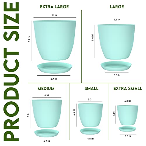 Utopia Home - Plant Pots Indoor with Drainage - 7/6.6/6/5.3/4.8 Inches Flower Pots for Indoor Planter - 5 Pack Plastic Planters - Ideal
