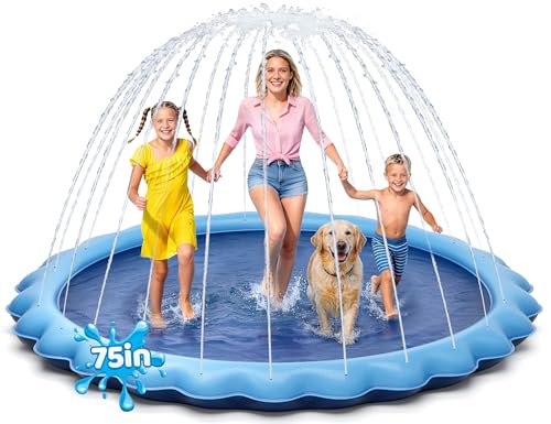 Meowant Splash Pad for Kids and Pet, Not-Slip Sprinkler Play Mat for Toddler and Dog, Summer Toys, Outdoor Backyard Baby Pool and Dog Pool, Children and Pet for Outside, 75"