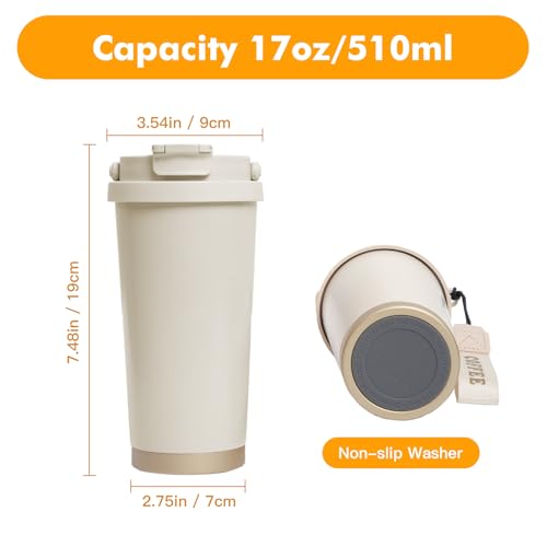 2 Pack 17oz Insulated Coffee Mug, Leakproof Travel Coffee Tumblers With Strap, Vacuum-Insulated Stainless Steel Reusable Coffee Cup for Hot & Cold Drinks