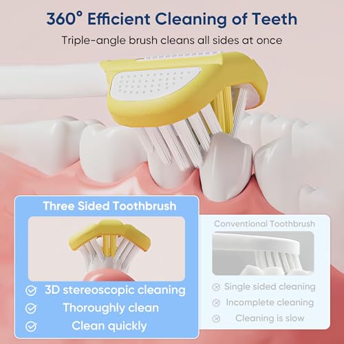 EASICUTI Soft Toddler Toothbrushes, Efficient 3 Sided Toothbrush, Baby Toothbrush 12 Months and up,Infant Toothbrush, Toddler Training Tooth brush for Ages 2-12 Years, Cleans All Sides-4 Pack (Patent)