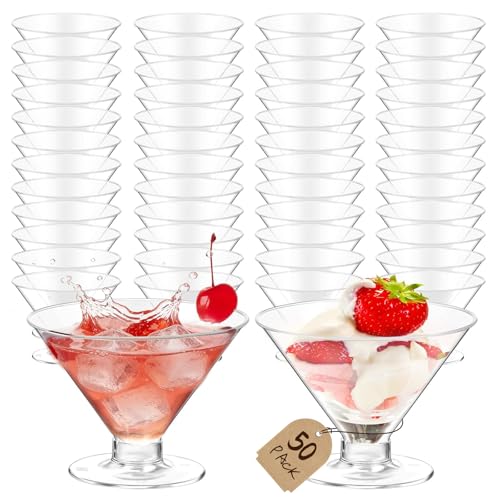 50 PCS Disposable Martini Glasses for Parties 5oz,Plastic Martini Glasses Disposable,Martini Plastic Cups for Wedding Party Bowl Wine Ice Cream Fruit
