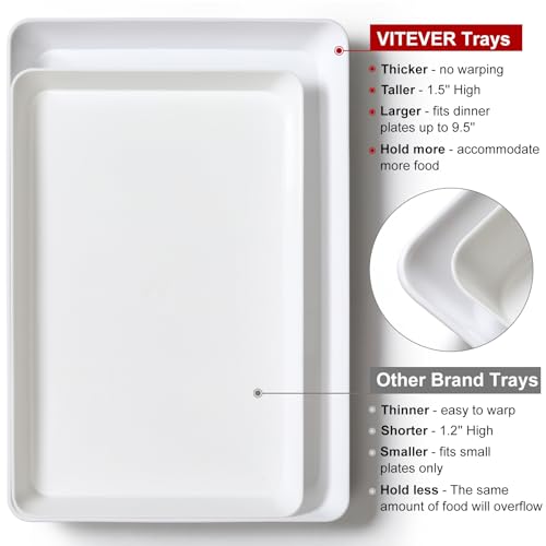 4-Pack Plastic 16" x 11" Large White Serving Trays Set - Reusable Serving Platters for Cookie, Appetizer, Charcuterie, Snack, Dessert, Party Food Display - Stackable Kitchen CounterTop Tray, BPA Free